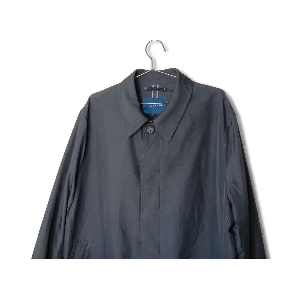 Cole Haan Men's Black Lightweight Trench Coat Size XL Water Resistant Button